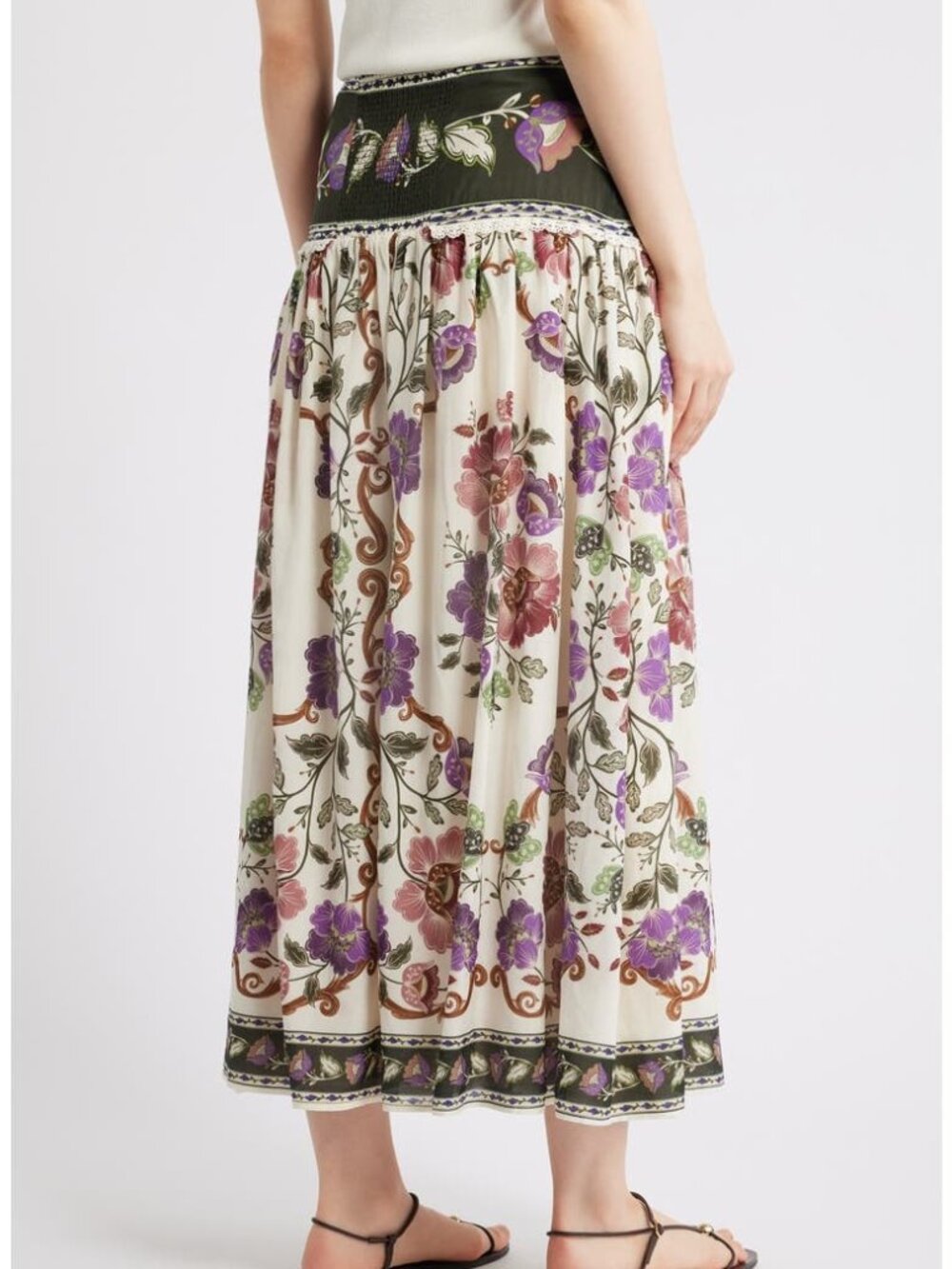 Sold FARM Rio Rococo Floral Lace Buttoned Midi Skirts Women's Size L Cream - Picture 3 of 3